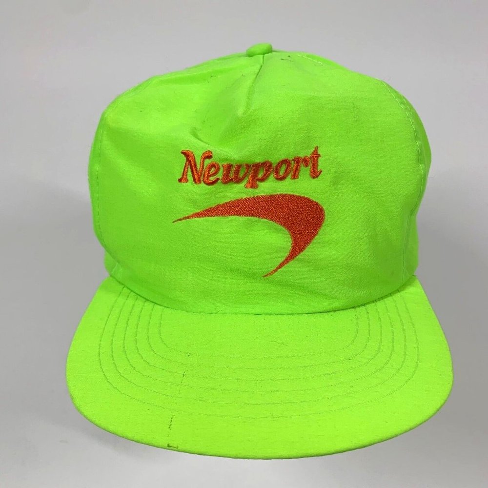 Vintage 90s Newport Cigarettes Neon Green Embroidered Snap Back Hat Cap